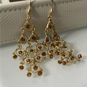 Elegant Gold and Brown Chandelier Earrings